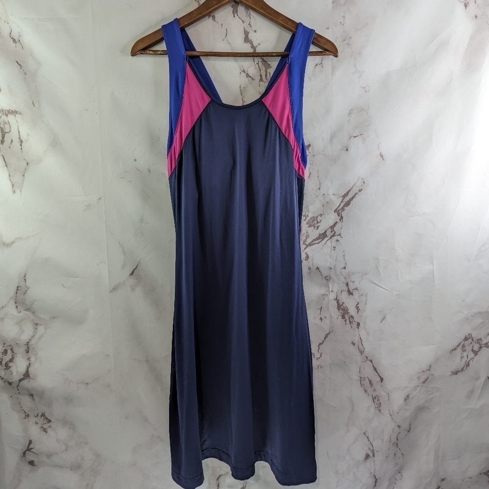 Title Nine Dress Women Large Blue Pink Tank Mini Built In Shelf Bra Criss Cross
